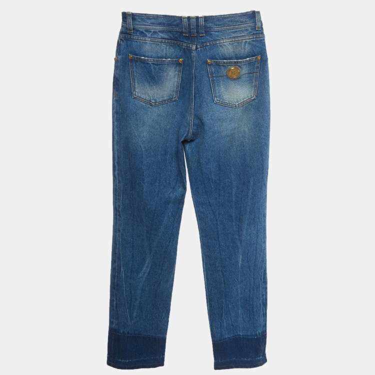 Pre Owned Balmain Blue Denim Straight Fit Jeans S/Waist 27"