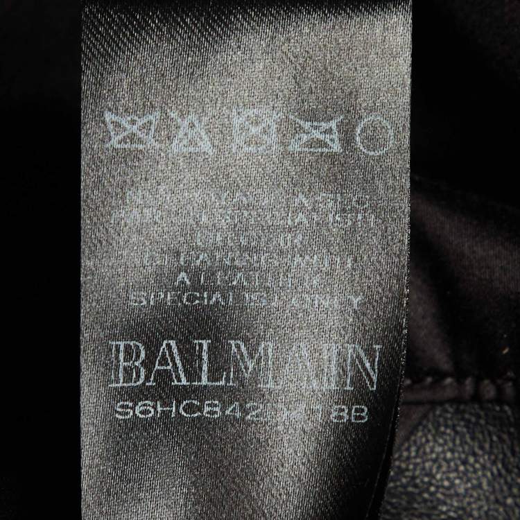 Pre Owned Balmain Black Animal Print Leather Tiger Embellished Bomber Jacket L