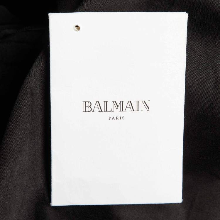 Pre Owned Balmain Black Animal Print Leather Tiger Embellished Bomber Jacket L