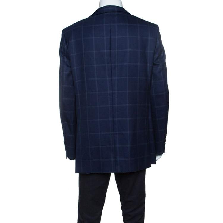 Pre Owned Balmain Super 120s Navy Blue Checkered Slim Fit Blazer XXL