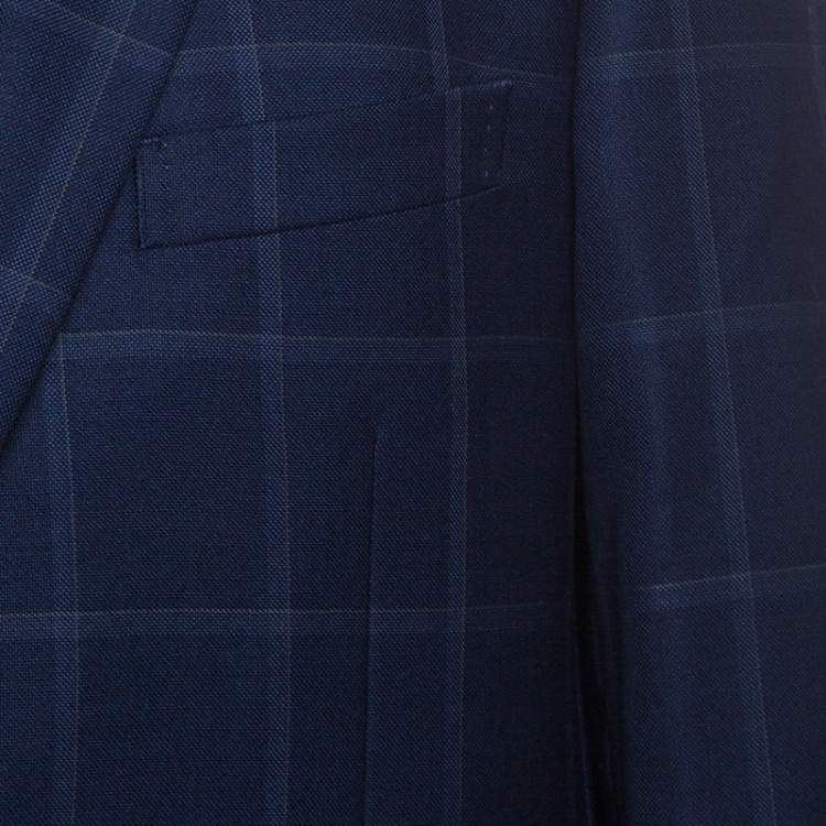 Pre Owned Balmain Super 120s Navy Blue Checkered Slim Fit Blazer XXL