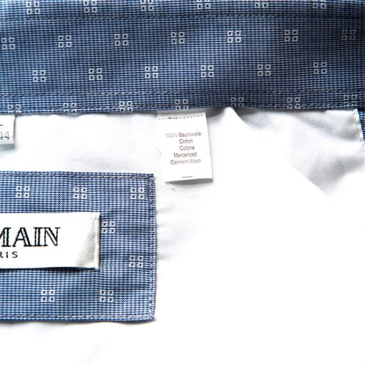 Pre Owned Balmain Blue Square Patterm Cotton Shirt XL 