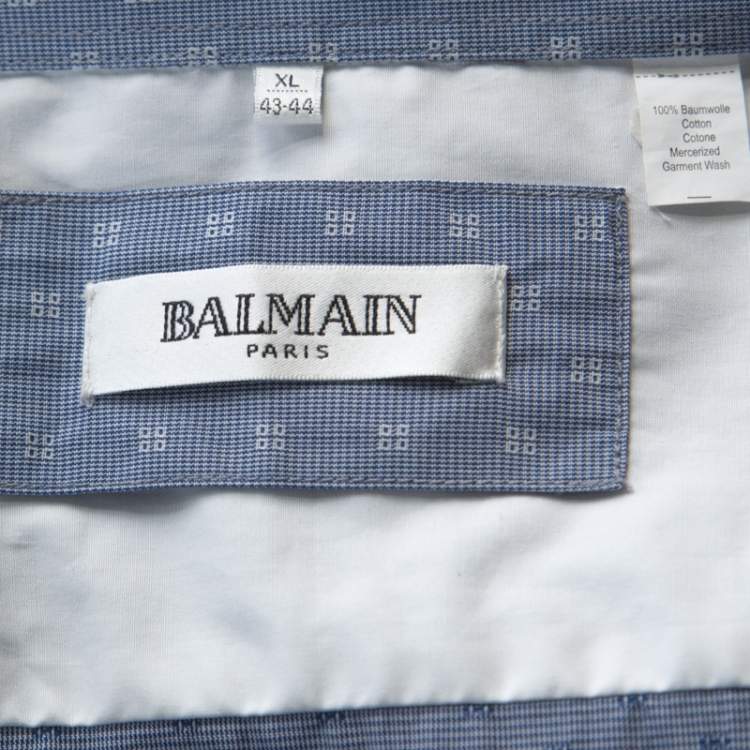 Pre Owned Balmain Blue Square Patterm Cotton Shirt XL 
