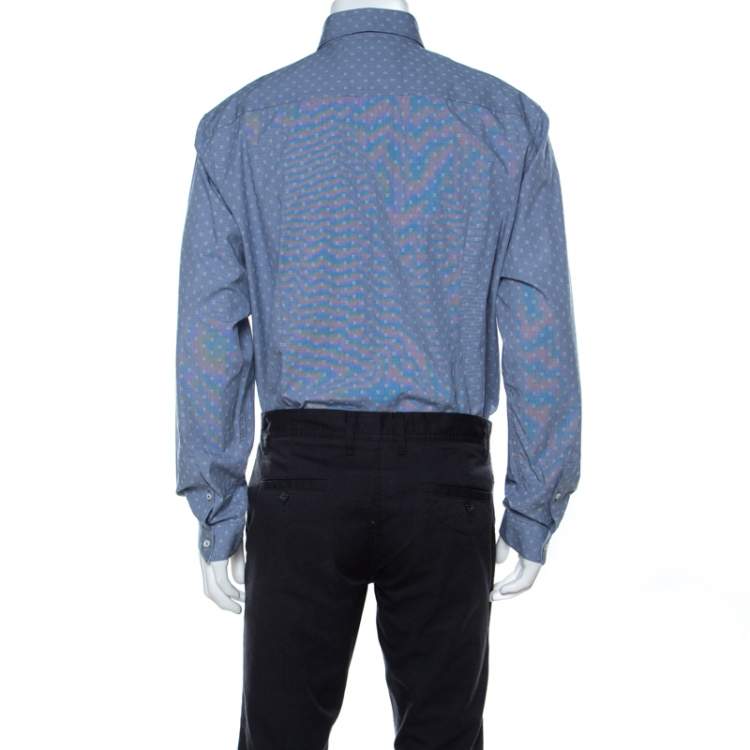 Pre Owned Balmain Blue Square Patterm Cotton Shirt XL 