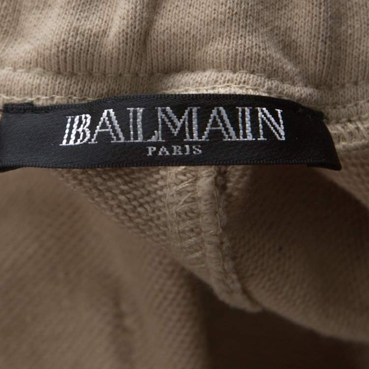 Pre Owned Balmain Beige Ribbed Knit Cotton Lace Up Detail Jogger Pants L