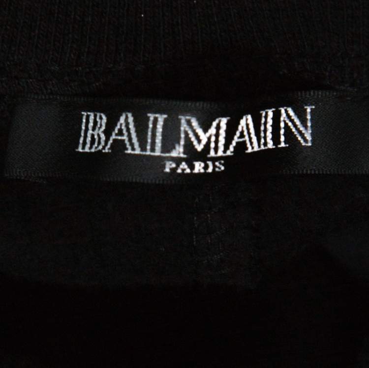 Pre Owned Balmain Black Cotton and Velvet Side Paneled Biker Jogger Pants L
