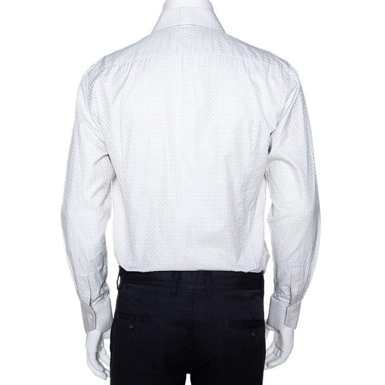 Pre Owned Balmain Off White Checked Herringbone Cotton Long Sleeve Shirt M