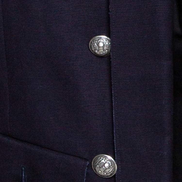 Pre Owned Balmain Midnight Blue Cotton Canvas Raw Edged Detail Blazer M