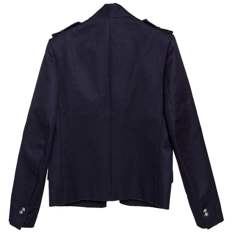 Pre Owned Balmain Midnight Blue Cotton Canvas Raw Edged Detail Blazer M