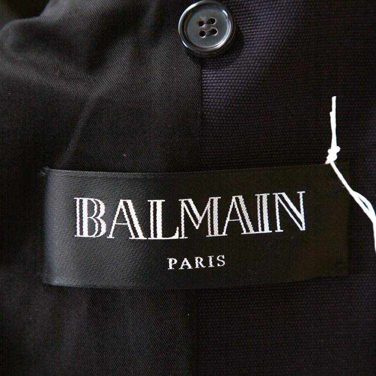 Pre Owned Balmain Midnight Blue Cotton Canvas Raw Edged Detail Blazer M