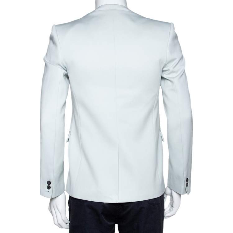 Pre Owned Balmain Pale Blue Wool Contrast Shawl Lapel Tuxedo Jacket M