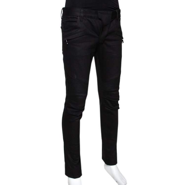 Balmain Mens Biker Jeans Size 34x34 Black Waxed Coated Slim Denim Pants |  eBay