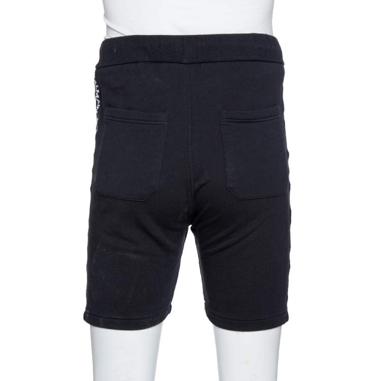 Pre Owned Balmain Black Cotton Logo Tape Detail Track Shorts M