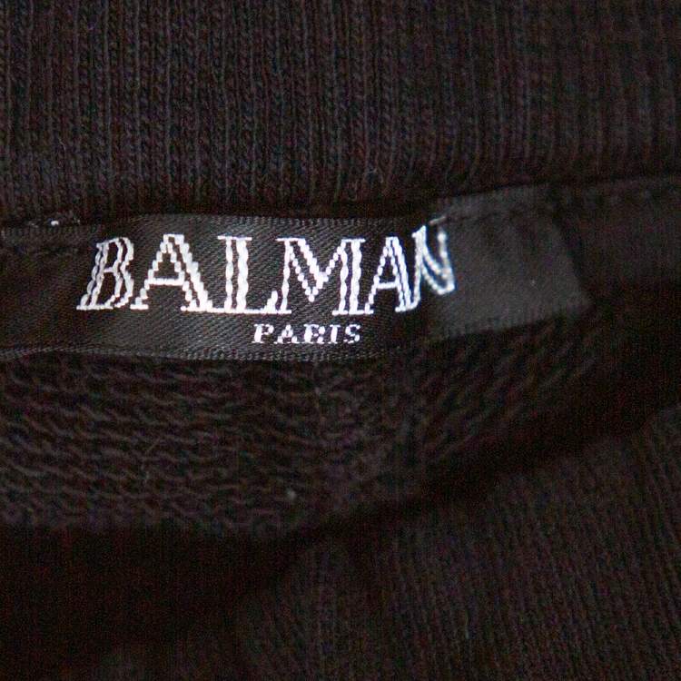 Pre Owned Balmain Black Cotton Logo Tape Detail Track Shorts M