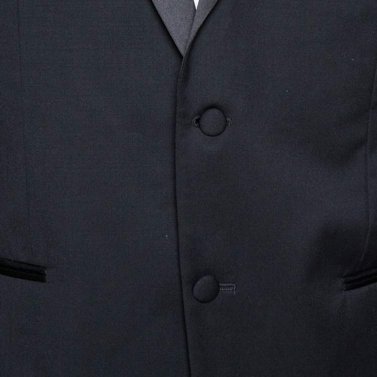 Pre Owned Balmain Black Wool Tuxedo Suit XXL