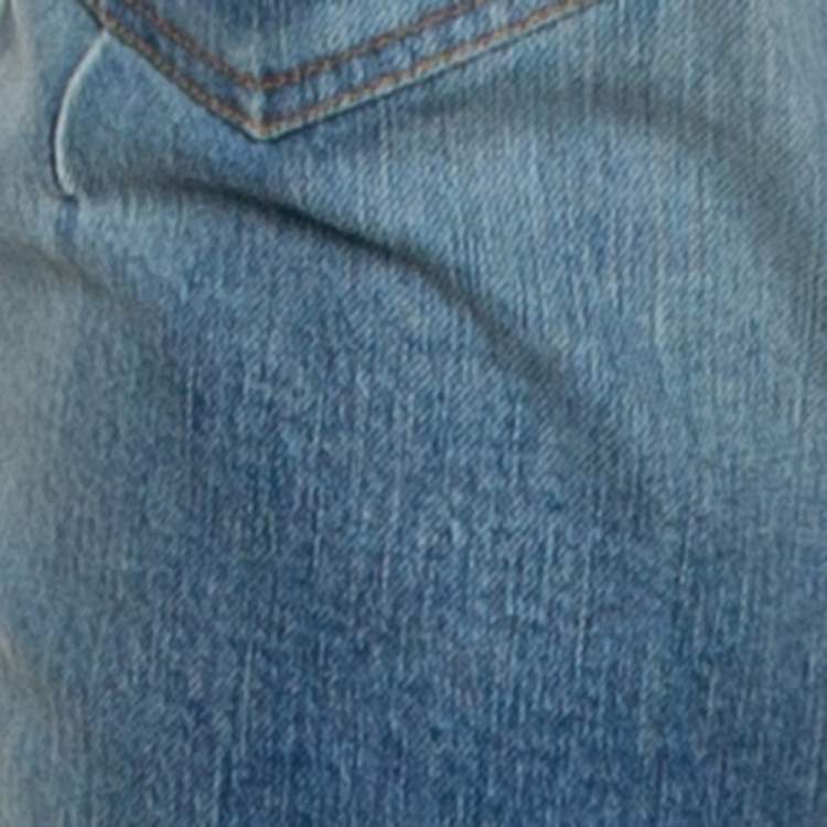 Pre Owned Balmain Blue Stonewashed Denim Skinny Biker Jeans L