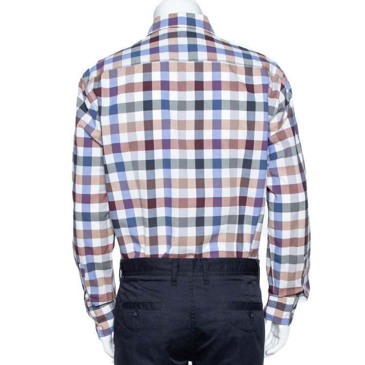 Pre Owned Balmain Paris Multicolor Gingham Checked Cotton Button Down Shirt L