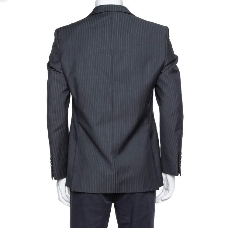 Pre Owned Balmain Charcoal Grey Pinstriped Wool Slim Fit Blazer M