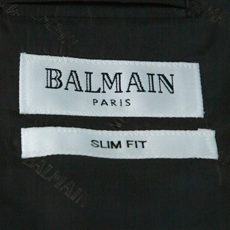Pre Owned Balmain Charcoal Grey Pinstriped Wool Slim Fit Blazer M