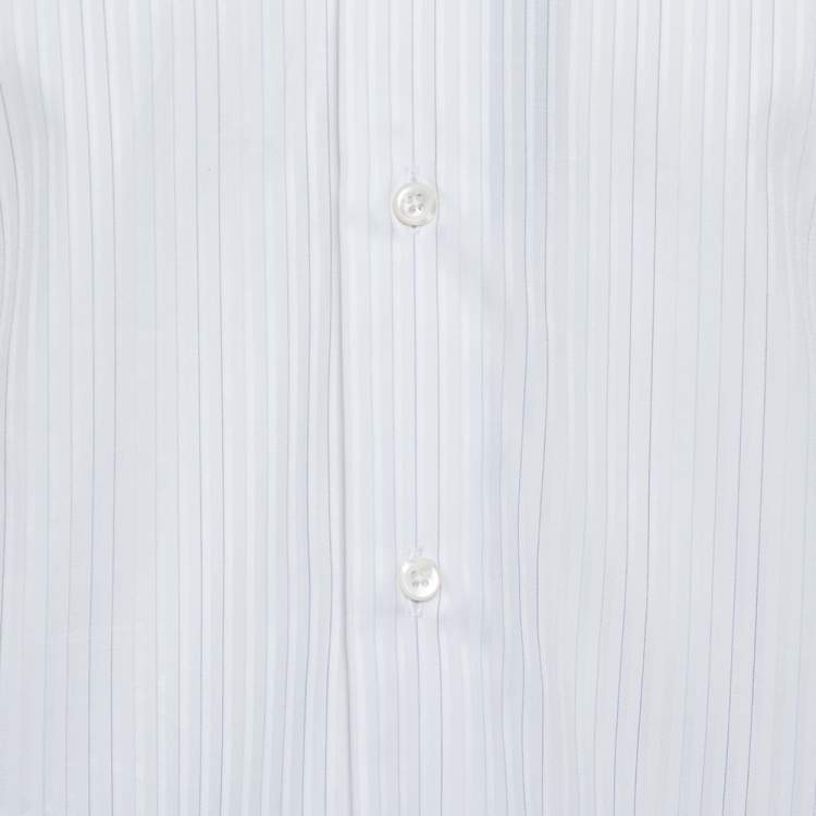 Pre Owned Balmain White Striped Cotton Button Front Slim Fit Two Ply Shirt L
