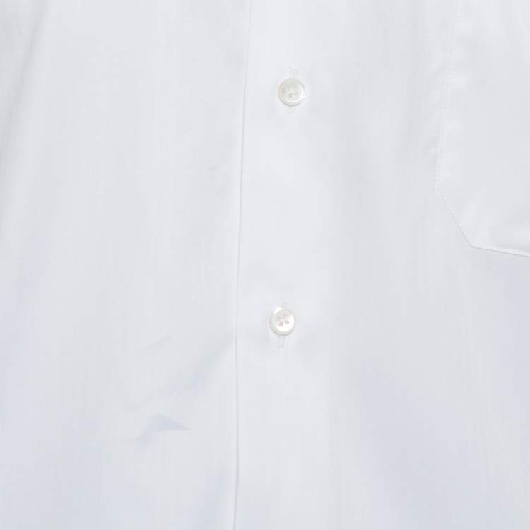 Pre Owned Balmain White Striped Cotton Long Sleeve Button Front Two Ply Shirt L