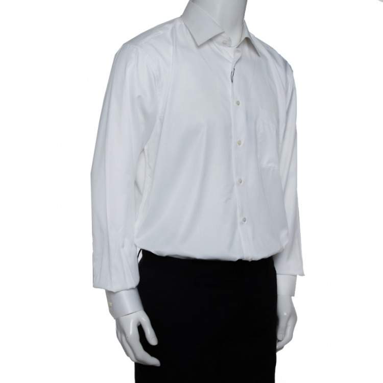 Pre Owned Balmain White Striped Cotton Long Sleeve Button Front Two Ply Shirt L