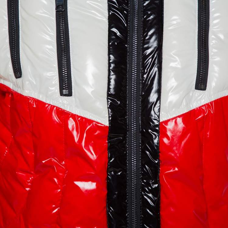 Pre Owned Balmain Tricolor Synthetic Quilted Hooded Puffer Jacket L