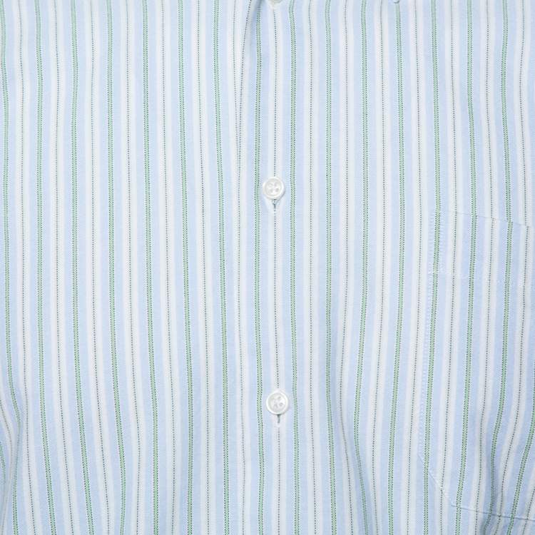مملوكة مسبقًا Balmain Tricolor Striped Cotton Short Sleeve Shirt M