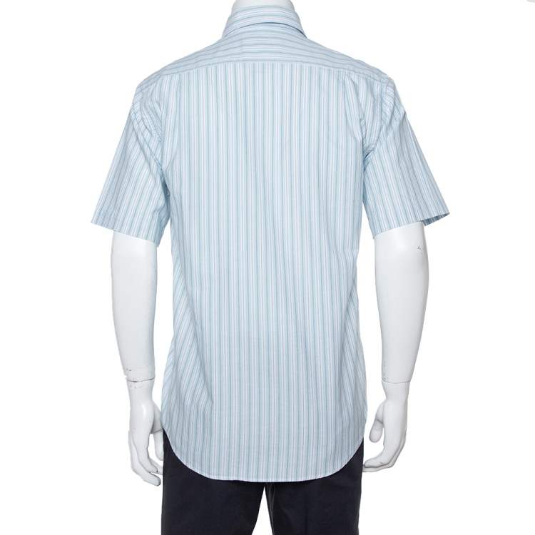 مملوكة مسبقًا Balmain Tricolor Striped Cotton Short Sleeve Shirt M