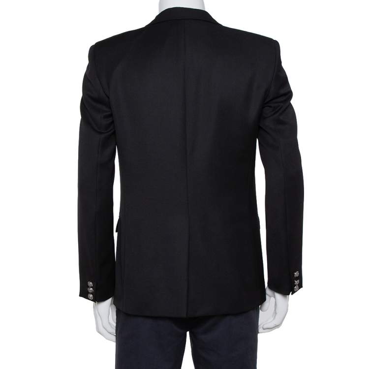 Pre Owned Balmain Black Wool Button Front Open Blazer XL