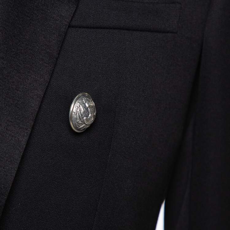 Pre Owned Balmain Black Wool Button Front Open Blazer XL