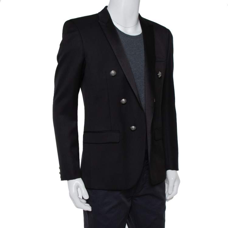 Pre Owned Balmain Black Wool Button Front Open Blazer XL