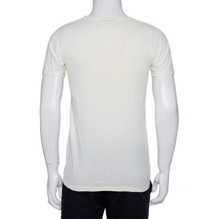 Pre Owned Balmain Cream Cotton Distressed Crewneck T-Shirt S   