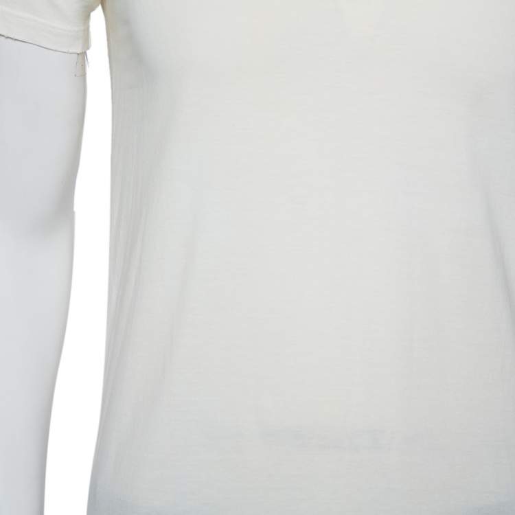 Pre Owned Balmain Cream Cotton Distressed Crewneck T-Shirt S   