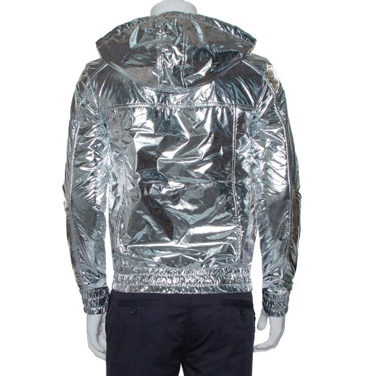 Pre Owned Balmain Metallic Synthetic Drawstring Hooded Jacket XS
