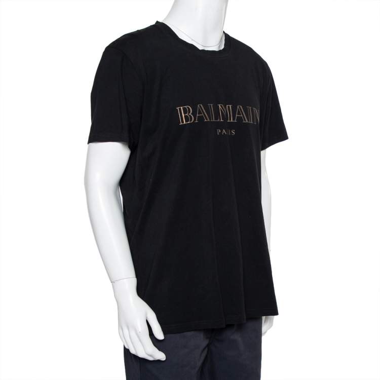 Balmain Black Metallic Logo Printed Crewneck T-Shirt XXL Balmain | TLC