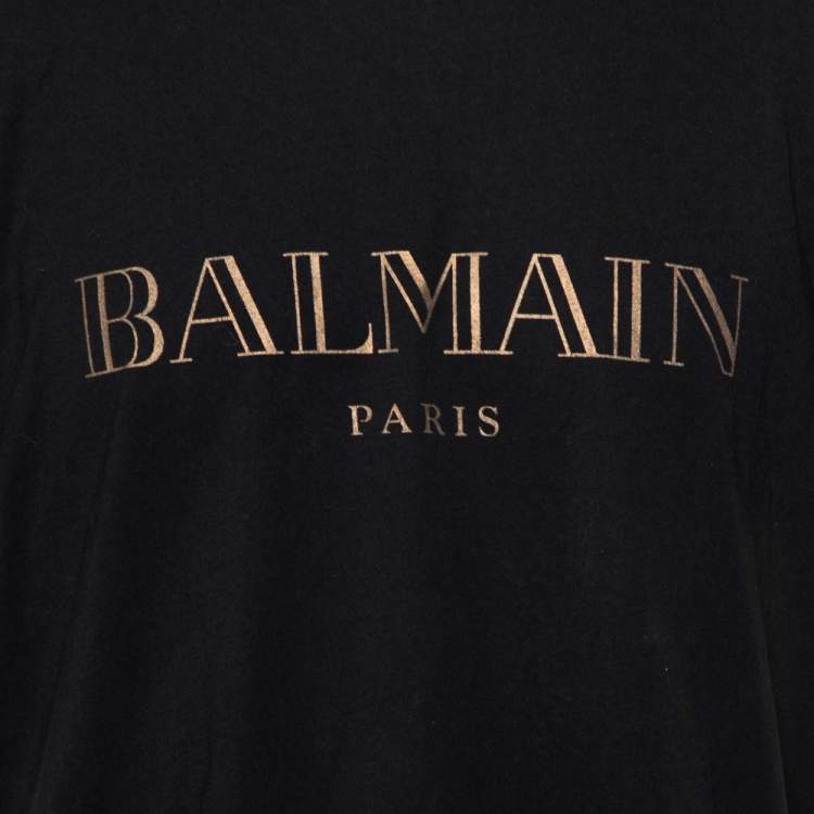 Pre Owned Balmain Black Metallic Logo Printed Crewneck T-Shirt XXL