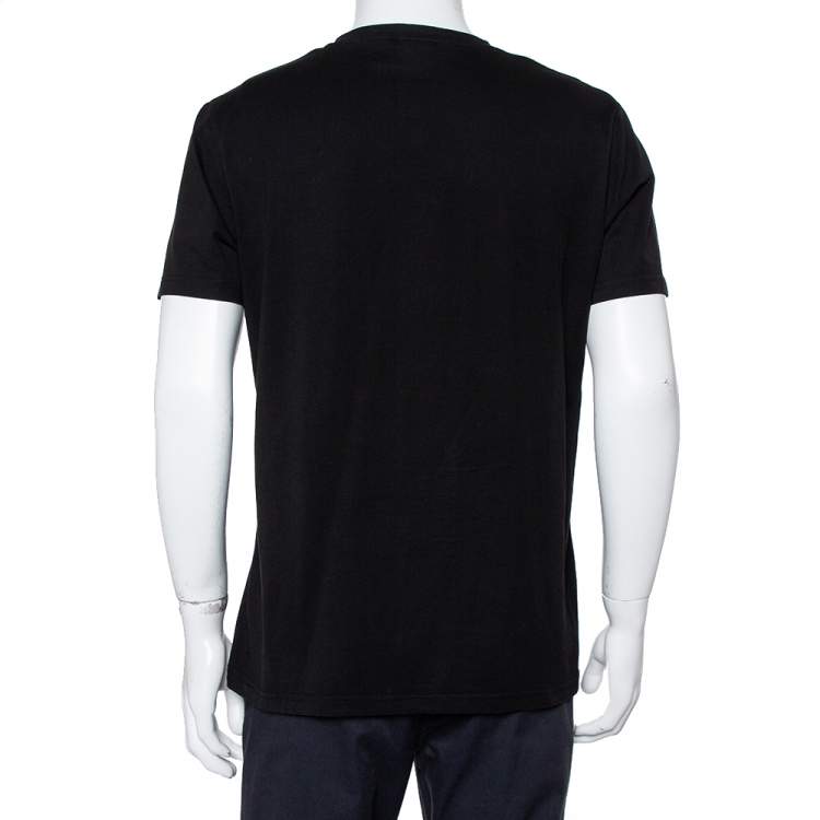 Pre Owned Balmain Black Logo Embossed Cotton Knit Crewneck T-Shirt L