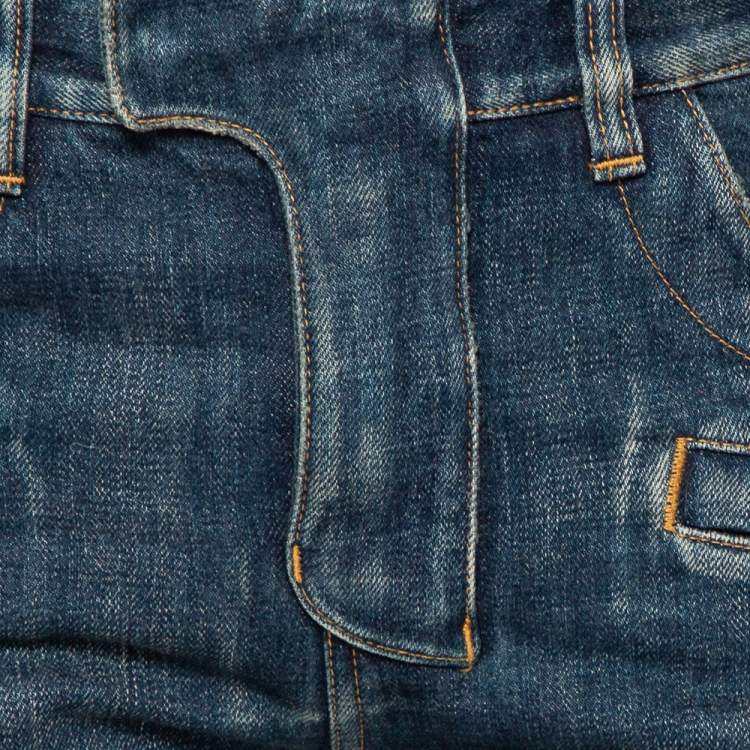 Pre Owned Balmain Navy Blue Denim Biker Jeans M