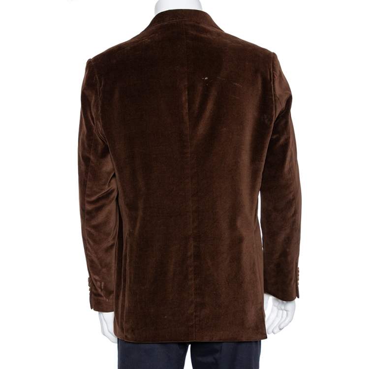 Pre Owned Balmain Vintage Brown Velvet Button Front Blazer XL
