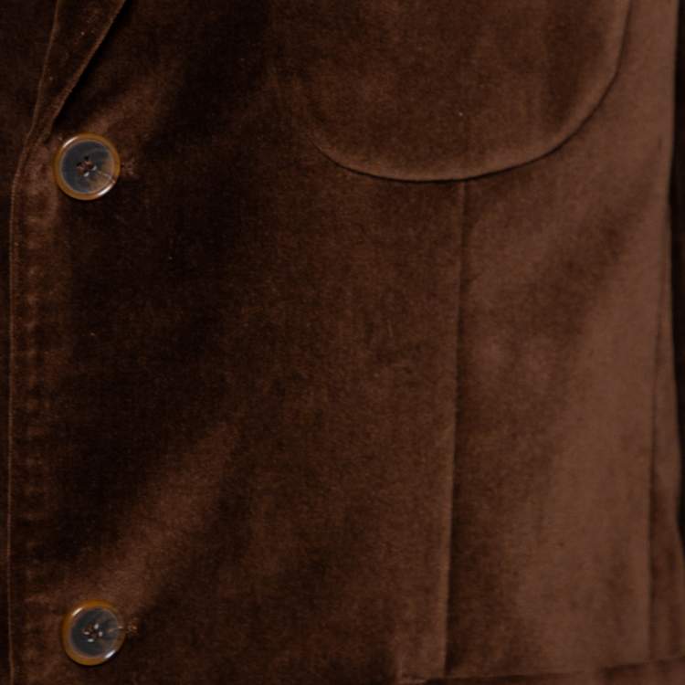 Pre Owned Balmain Vintage Brown Velvet Button Front Blazer XL