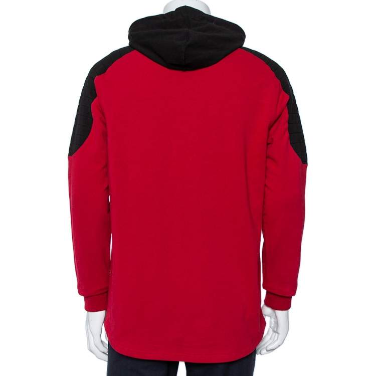 Pre Owned Balmain Red & Black Logo Printed Cotton Hoodie L