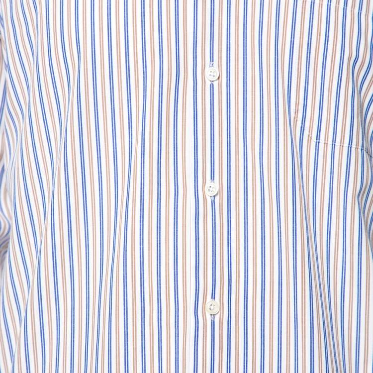 Pre Owned Balmain White Striped Cotton Button Front Shirt L