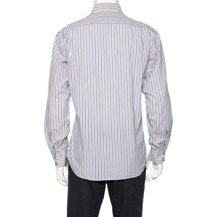 Pre Owned Balmain White Striped Cotton Button Front Shirt L