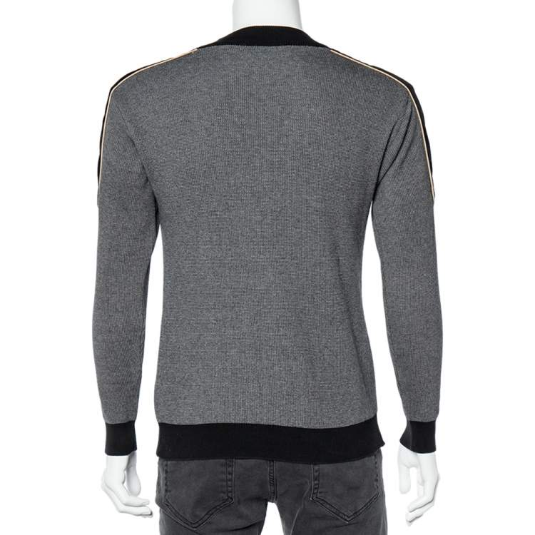 Pre Owned Balmain Grey Wool Knit Contrast Velvet Trim Sweater S