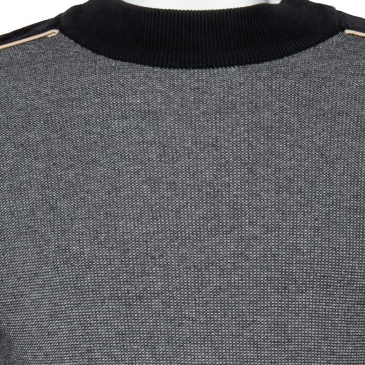 Pre Owned Balmain Grey Wool Knit Contrast Velvet Trim Sweater S