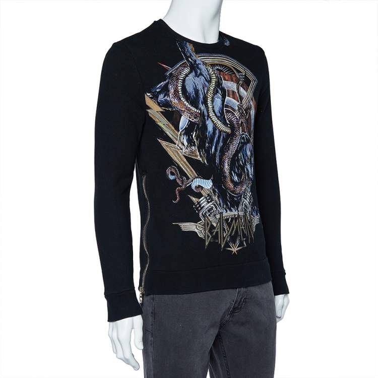 مملوكة مسبقًا Balmain Black Panther Logo Print Cotton Zip Detail Sweatshirt S