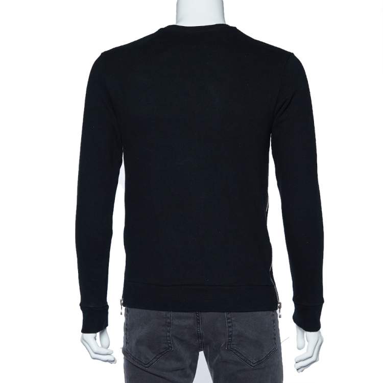 مملوكة مسبقًا Balmain Black Panther Logo Print Cotton Zip Detail Sweatshirt S