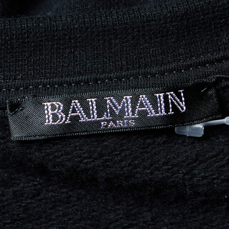 مملوكة مسبقًا Balmain Black Panther Logo Print Cotton Zip Detail Sweatshirt S