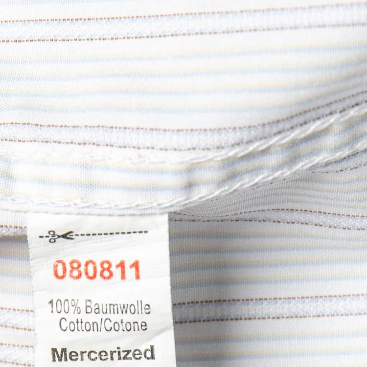 Pre Owned Balmain White Striped Cotton Short Sleeve Shirt L